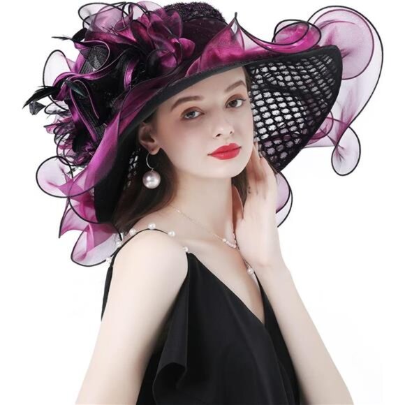 Women\'s Organza Church Derby Hat Wide Brim Sun Hat Fascinator Hat